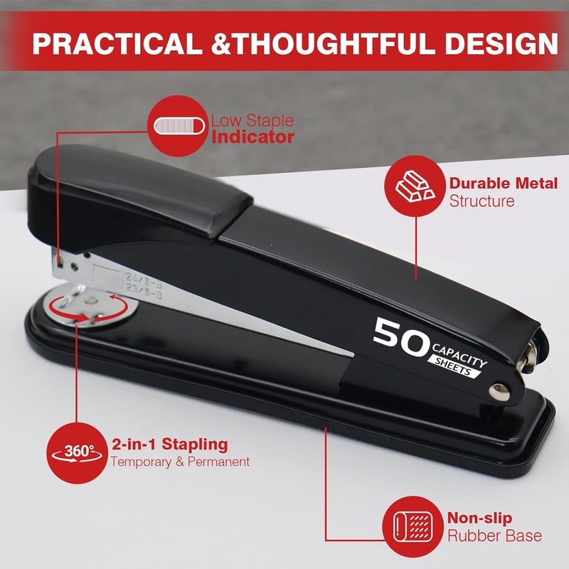 UPSIME Metal Stapler Heavy Duty 50 Sheet Capacity with 2000 Staples and Staple Remover, No Jam, Non-Slip Stapler for Desk, Black Office Supplies for Teacher, Office Clerks - Image 4